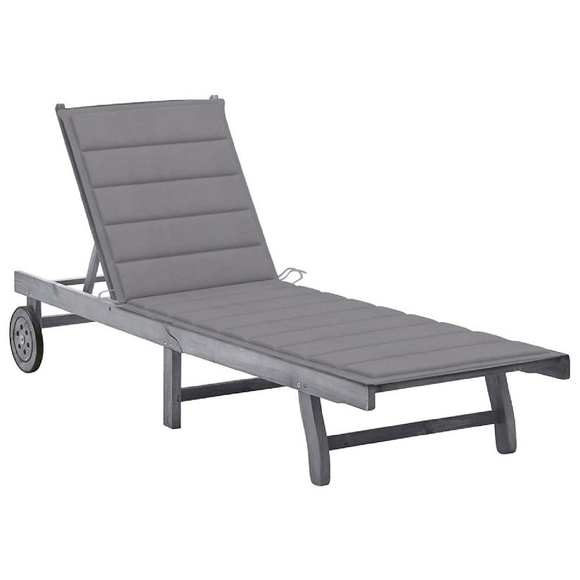 vidaXL Outdoor Sun Lounger with Cushion Gray Solid Acacia Wood Image