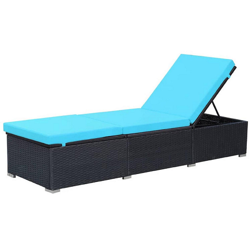 vidaXL Outdoor Sunbed with Cushion Poly Rattan Black Image
