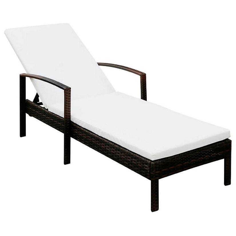 vidaXL Outdoor Sunbed with Cushion Poly Rattan Brown Image