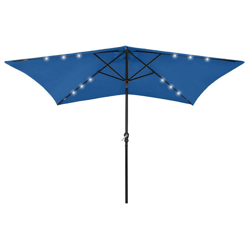 vidaXL Parasol with LEDs and Steel Pole Azure Blue 6.6'x9.8' Image
