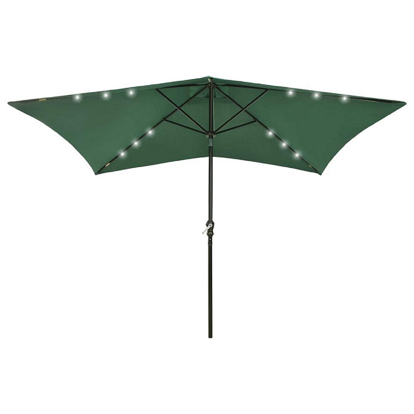 vidaXL Parasol with LEDs and Steel Pole Green 6.6'x9.8' Image