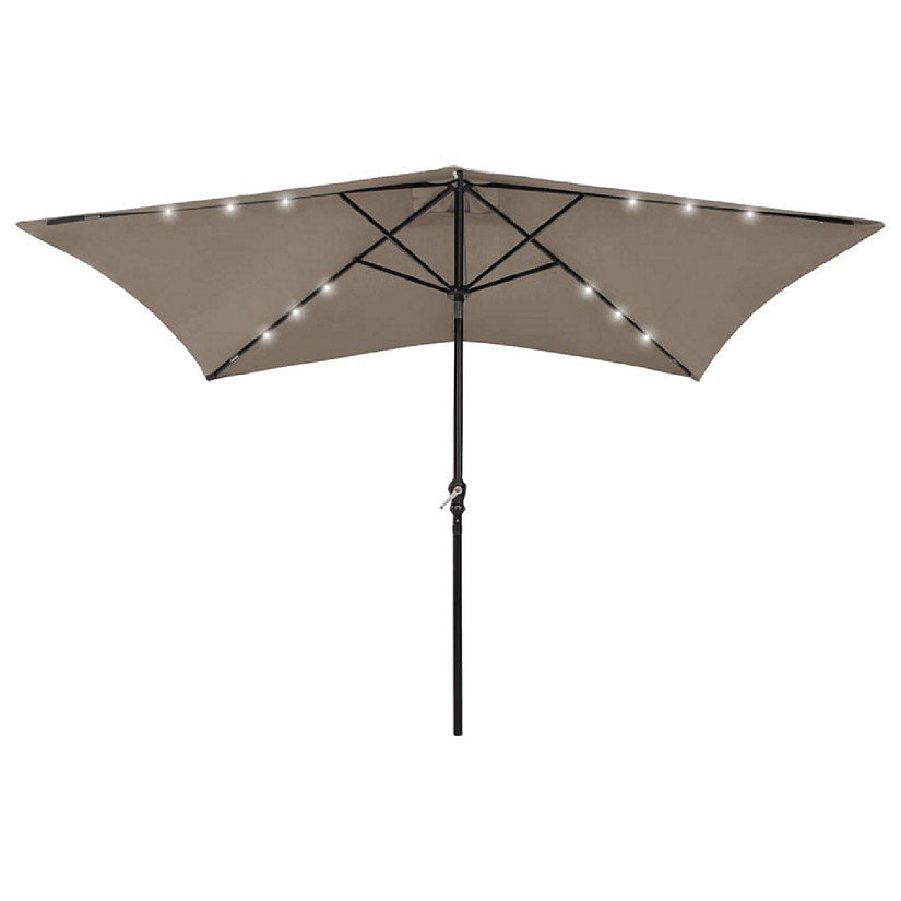 vidaXL Parasol with LEDs and Steel Pole Taupe 6.6'x9.8' Image