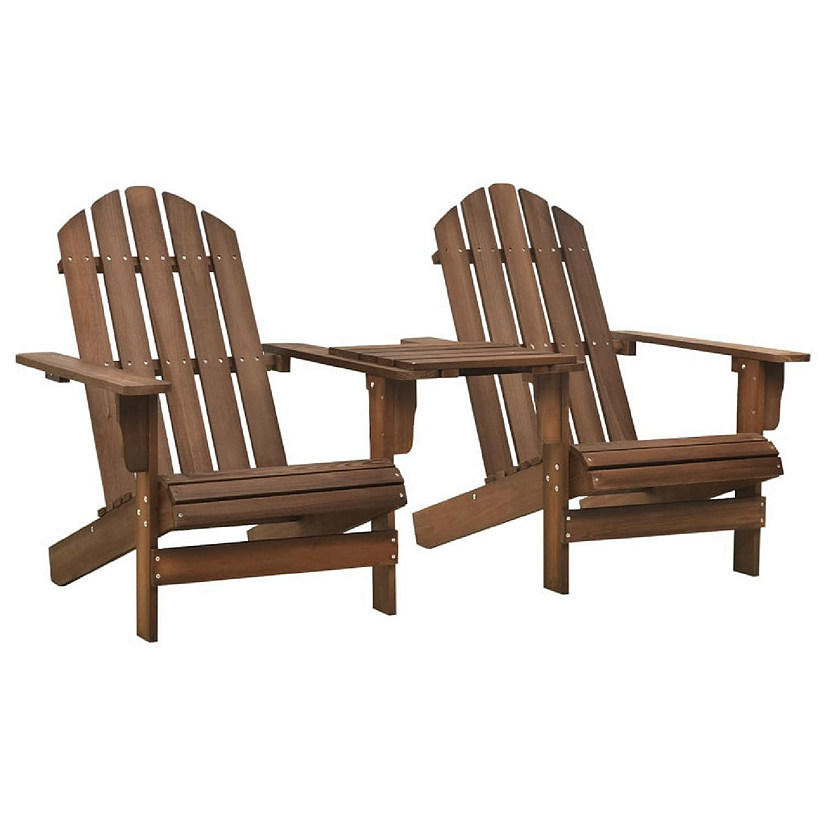 vidaXL Patio Adirondack Chairs with Tea Table Solid Wood Fir Brown Image