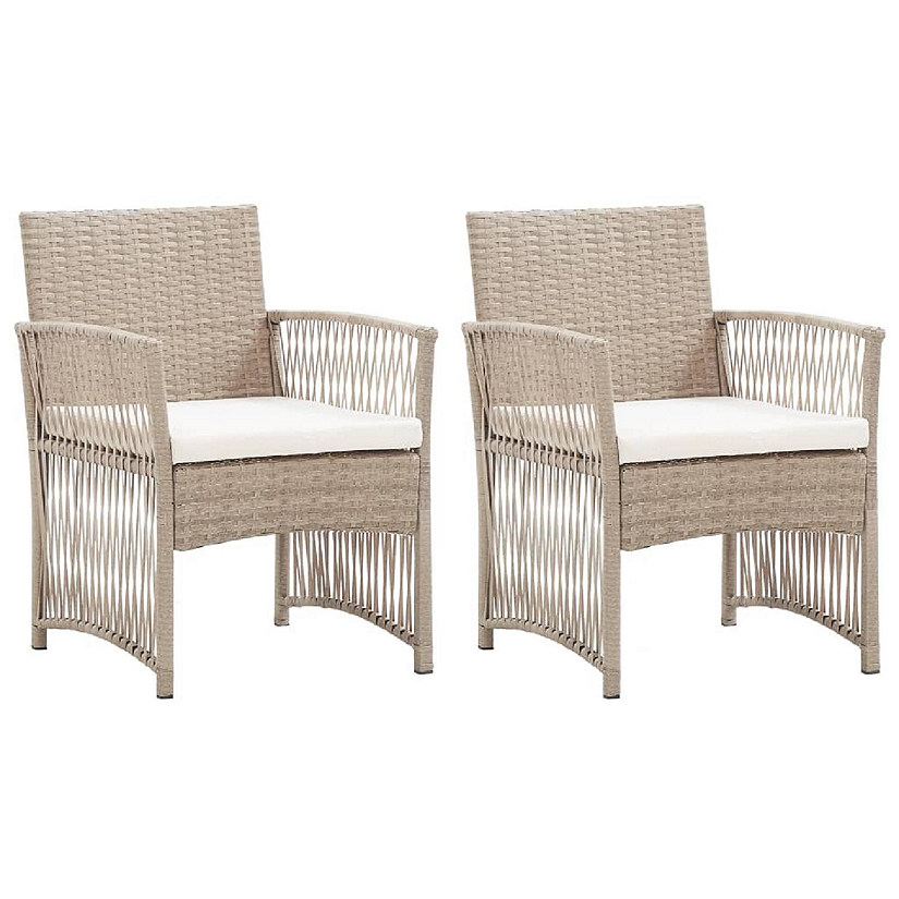 vidaXL Patio Armchairs with Cushions 2 pcs Beige Poly Rattan Image
