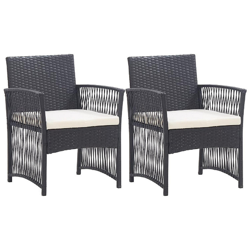 vidaXL Patio Armchairs with Cushions 2 pcs Black Poly Rattan Image