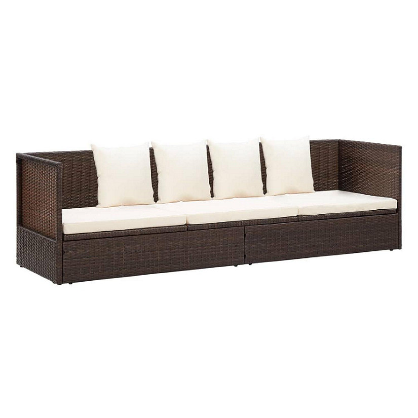 vidaXL Patio Bed with Cushion & Pillows Poly Rattan Brown Image