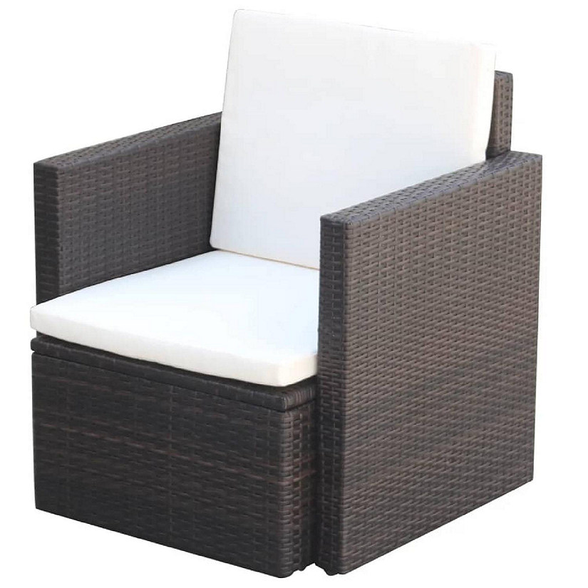 vidaXL Patio Chair with Cushions and Pillows Poly Rattan Brown Image