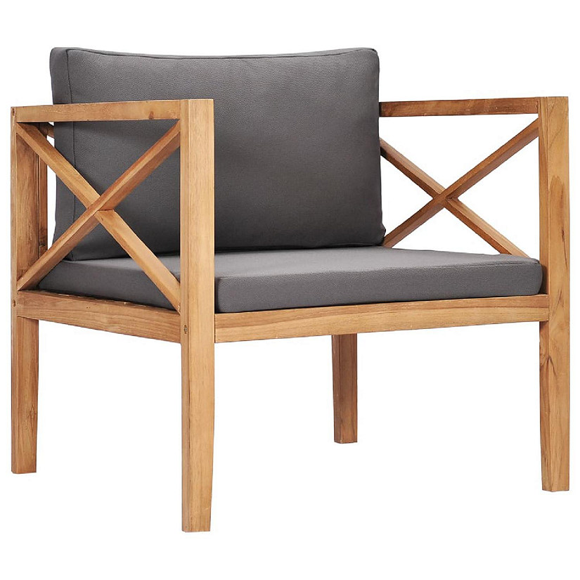 vidaXL Patio Chair with Dark Gray Cushions Solid Teak Wood Image