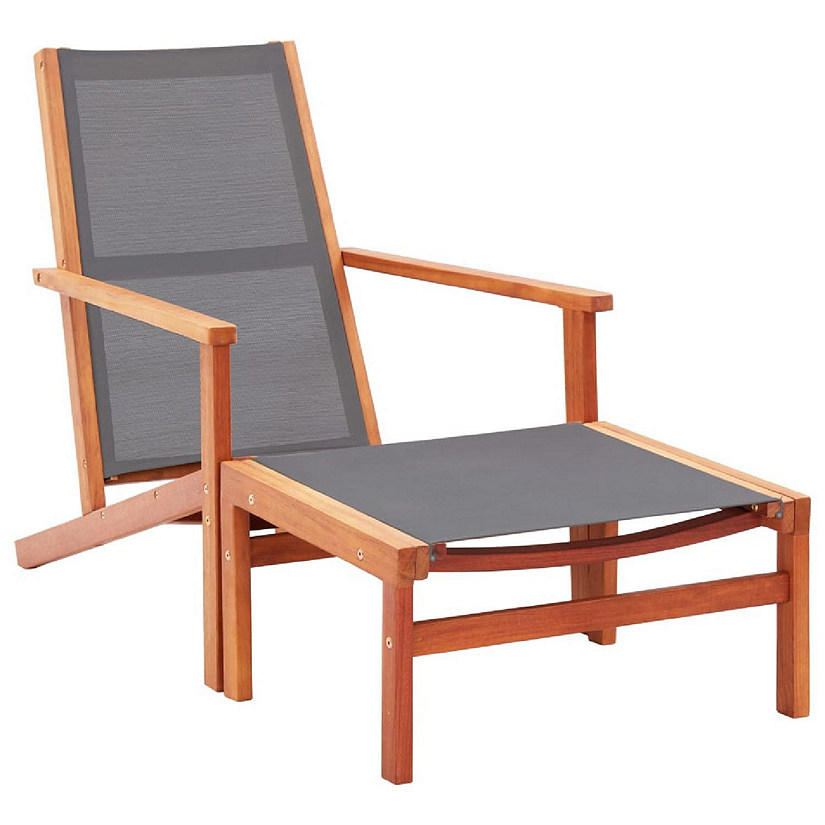 vidaXL Patio Chair with Footrest Gray Solid Wood Eucalyptus and Textilene Image