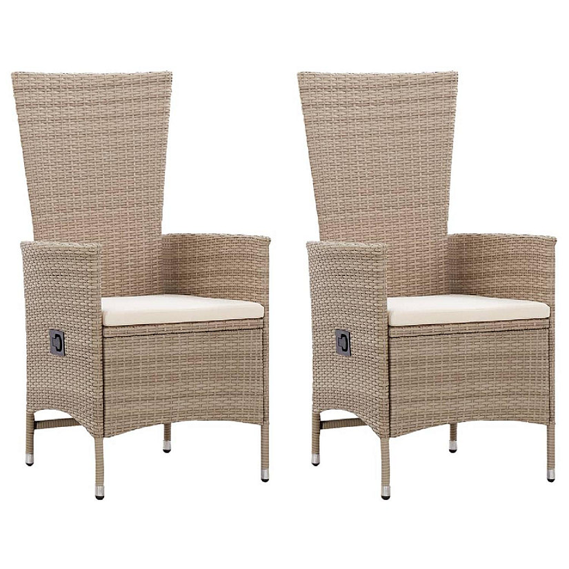 vidaXL Patio Chairs 2 pcs with Cushions Poly Rattan Beige Image