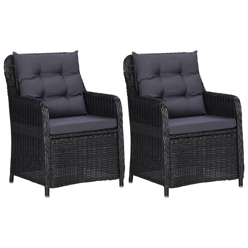 vidaXL Patio Chairs 2 pcs with Cushions Poly Rattan Black Image