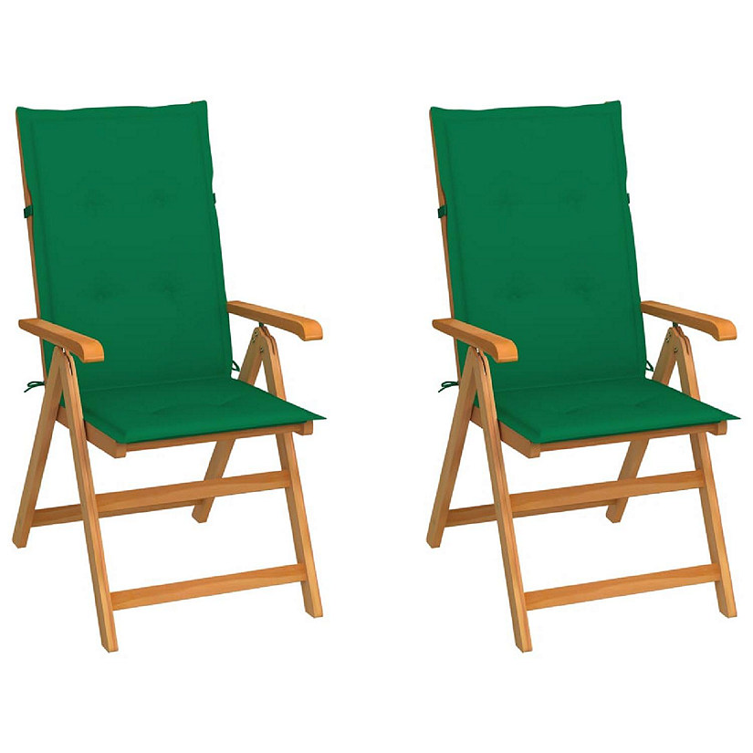 vidaXL Patio Chairs 2 pcs with Green Cushions Solid Teak Wood Image