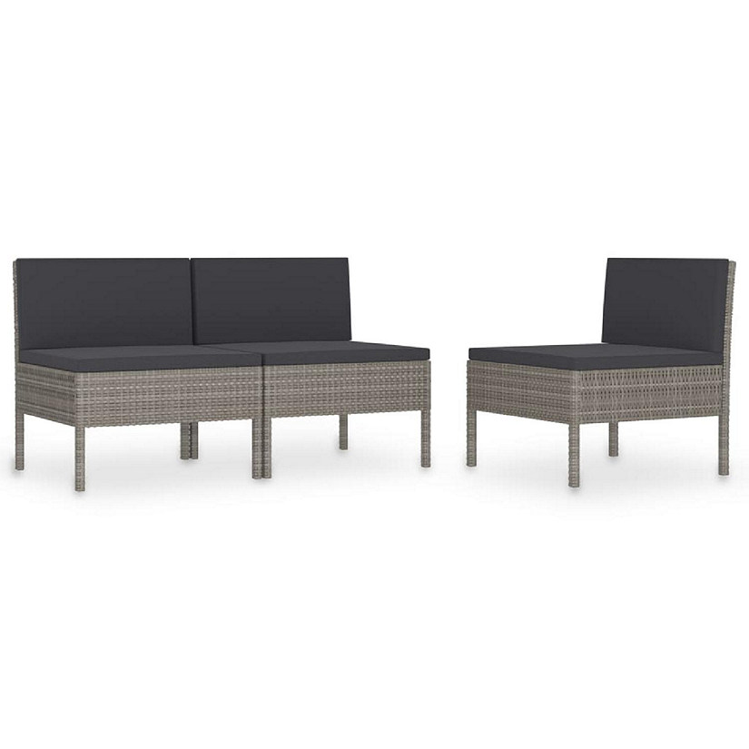 vidaXL Patio Chairs 3 pcs with Cushions Poly Rattan Gray Image