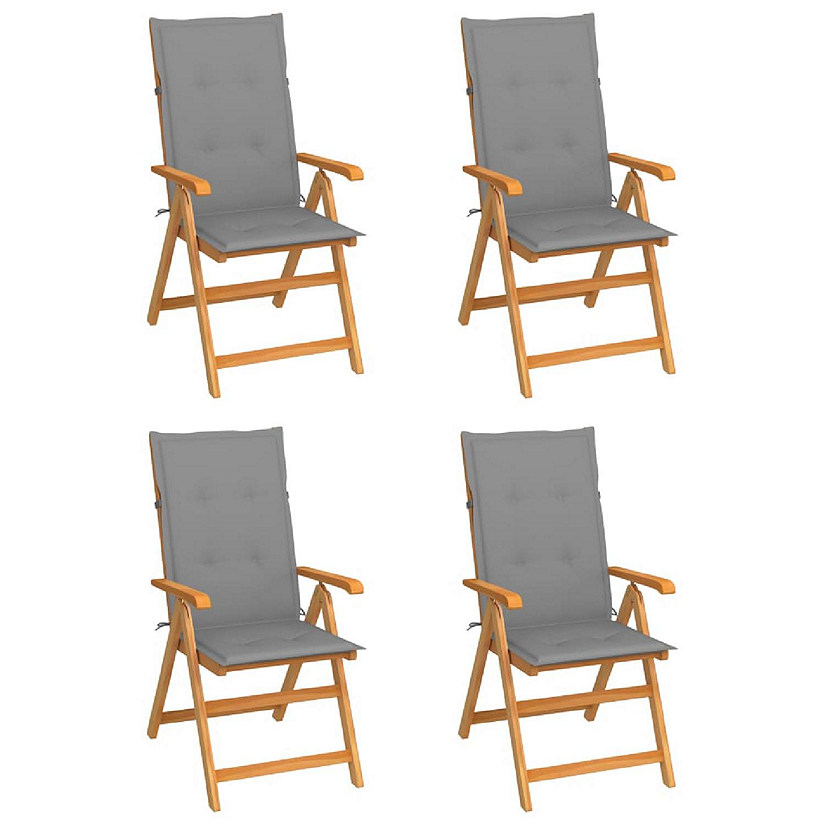 vidaXL Patio Chairs 4 pcs with Gray Cushions Solid Teak Wood Image