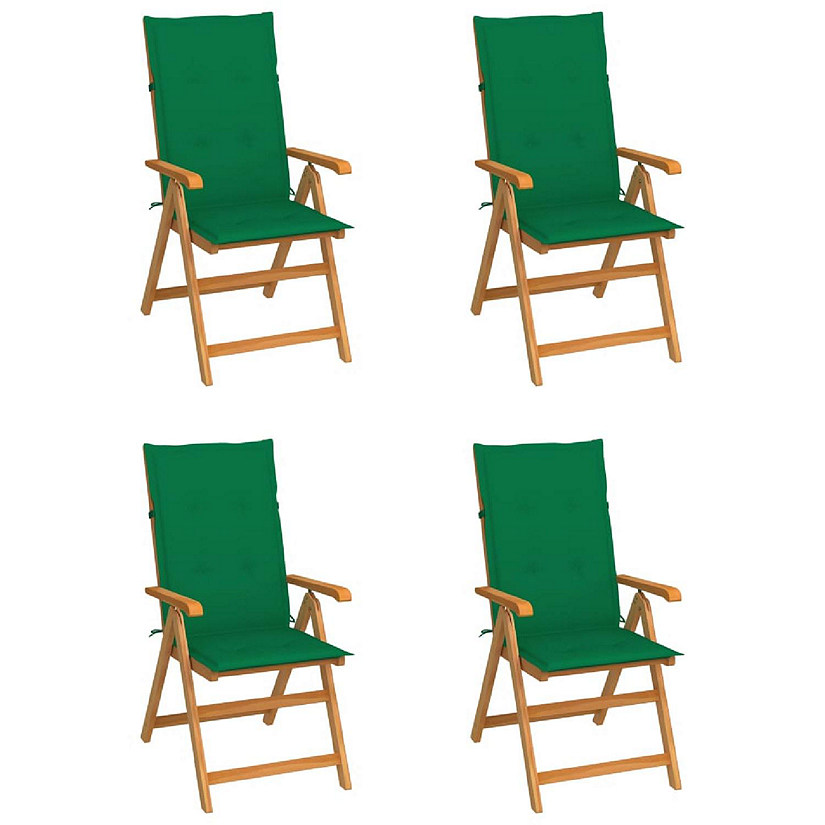 vidaXL Patio Chairs 4 pcs with Green Cushions Solid Teak Wood Image