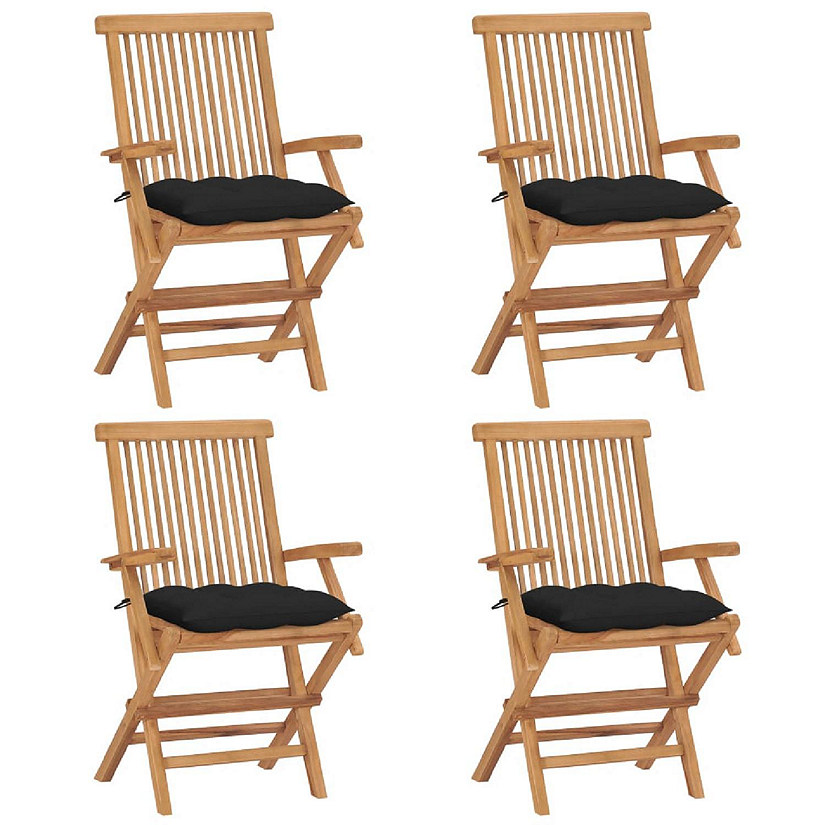 vidaXL Patio Chairs with Black Cushions 4 pcs Solid Teak Wood Image