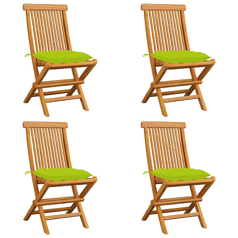 vidaXL Patio Chairs with Bright Green Polyester Cushions 4 pcs Image