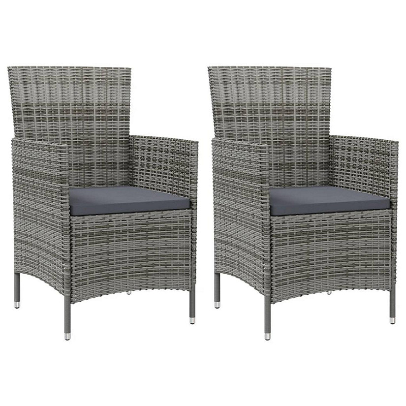 vidaXL Patio Chairs with Cushions 2 pcs Poly Rattan Gray Image
