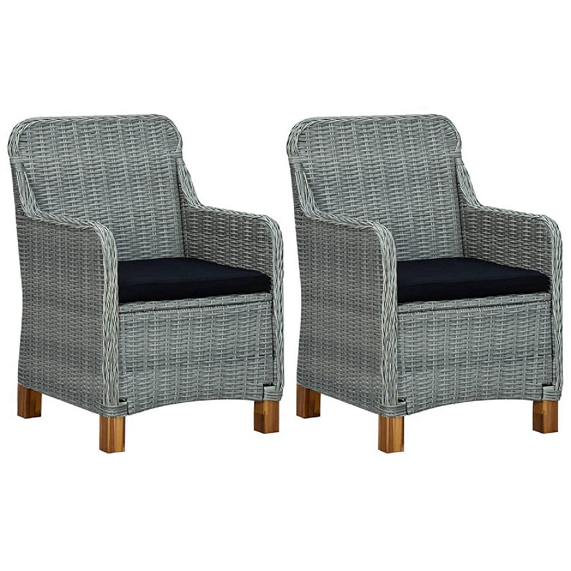 vidaXL Patio Chairs with Cushions 2 pcs Poly Rattan Light Gray Image
