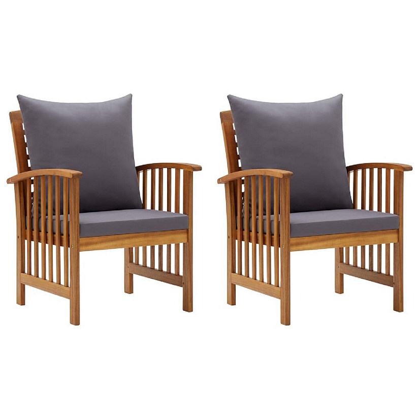 vidaXL Patio Chairs with Cushions 2 pcs Solid Acacia Wood Garden Seat Furniture Image