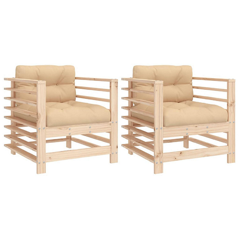 vidaXL Patio Chairs with Cushions 2 pcs Solid Wood Pine Image