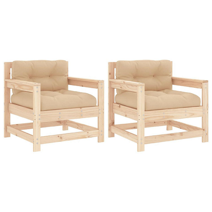 vidaXL Patio Chairs with Cushions 2 pcs Solid Wood Pine Image