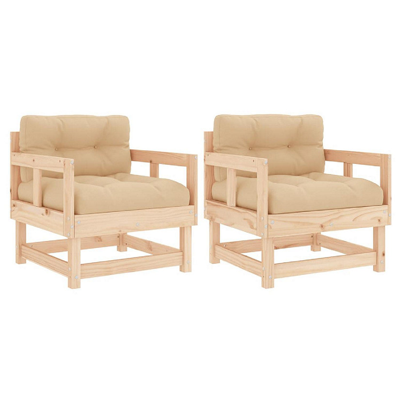 vidaXL Patio Chairs with Cushions 2 pcs Solid Wood Pine Image