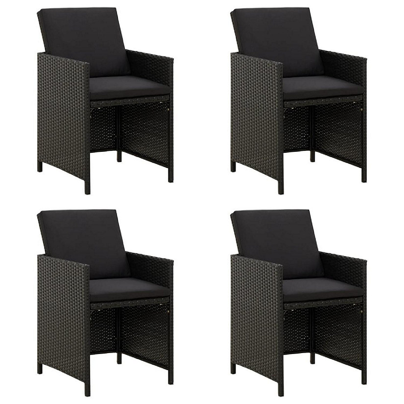 vidaXL Patio Chairs with Cushions 4 pcs Poly Rattan Black Image