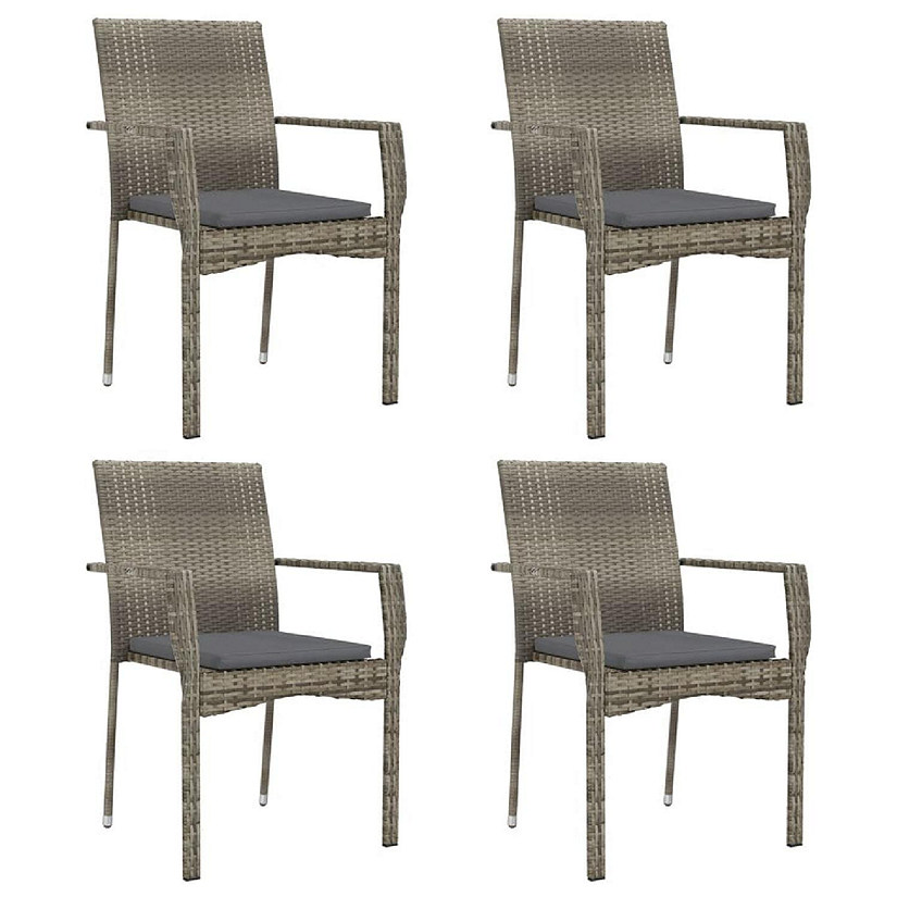 vidaXL Patio Chairs with Cushions 4 pcs Poly Rattan Gray Image