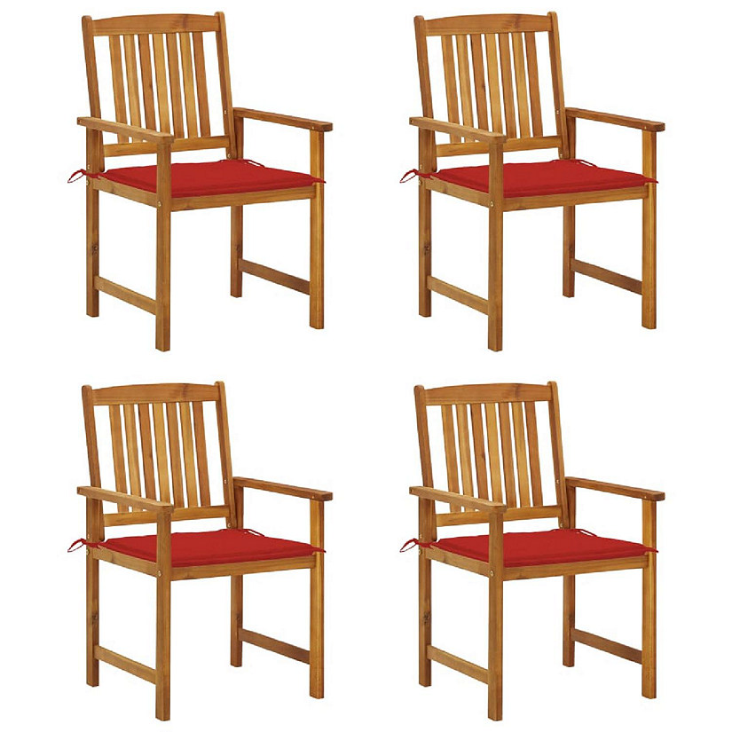 vidaXL Patio Chairs with Cushions 4 pcs Solid Acacia Wood Red Image