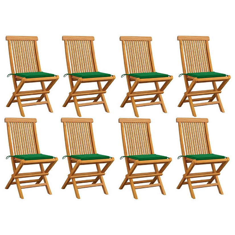 vidaXL Patio Chairs with Green Polyester Cushions 8 pcs Image
