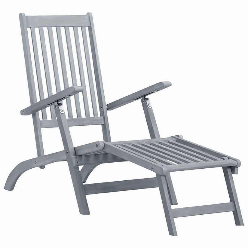 vidaXL Patio Deck Chair with Footrest Gray Wash Solid Acacia Wood Image