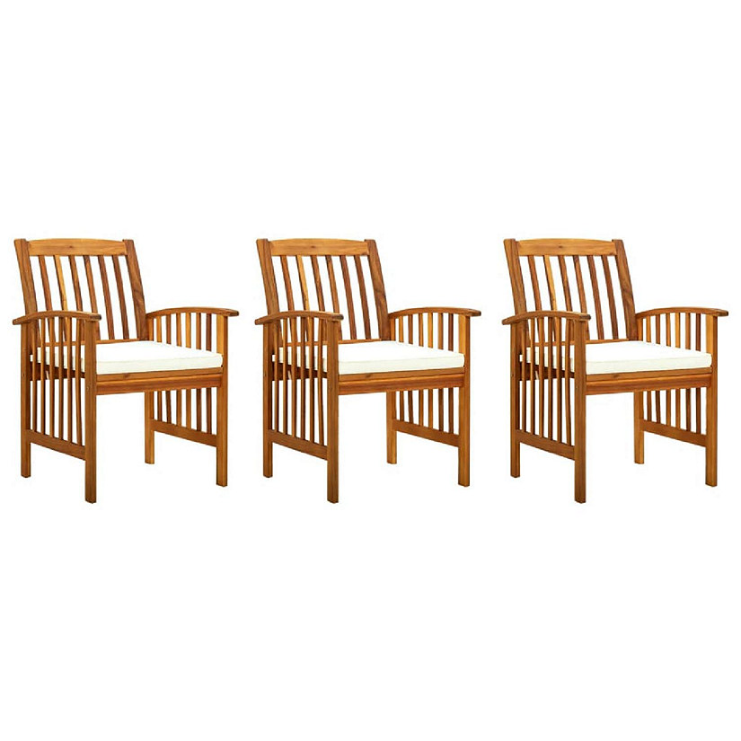 vidaXL Patio Dining Chairs 3 pcs with Cushions Solid Acacia Wood White Image