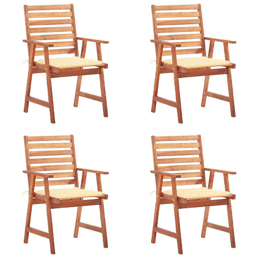 vidaXL Patio Dining Chairs 4 pcs with Cushions Solid Acacia Wood Cream Image