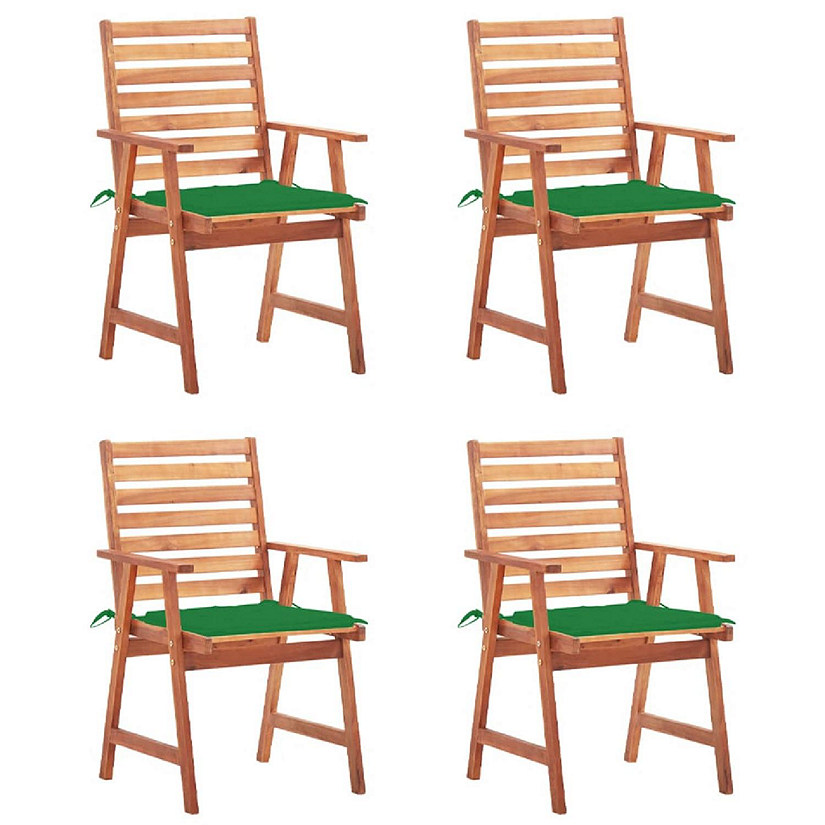 vidaXL Patio Dining Chairs 4 pcs with Cushions Solid Acacia Wood Green Image