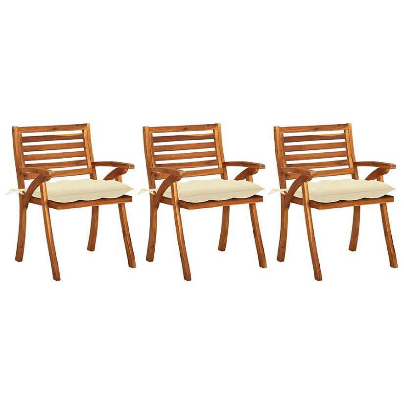 vidaXL Patio Dining Chairs with Cushions 3 pcs Solid Acacia Wood Cream Image