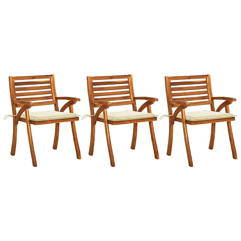 vidaXL Patio Dining Chairs with Cushions 3 pcs Solid Acacia Wood Image
