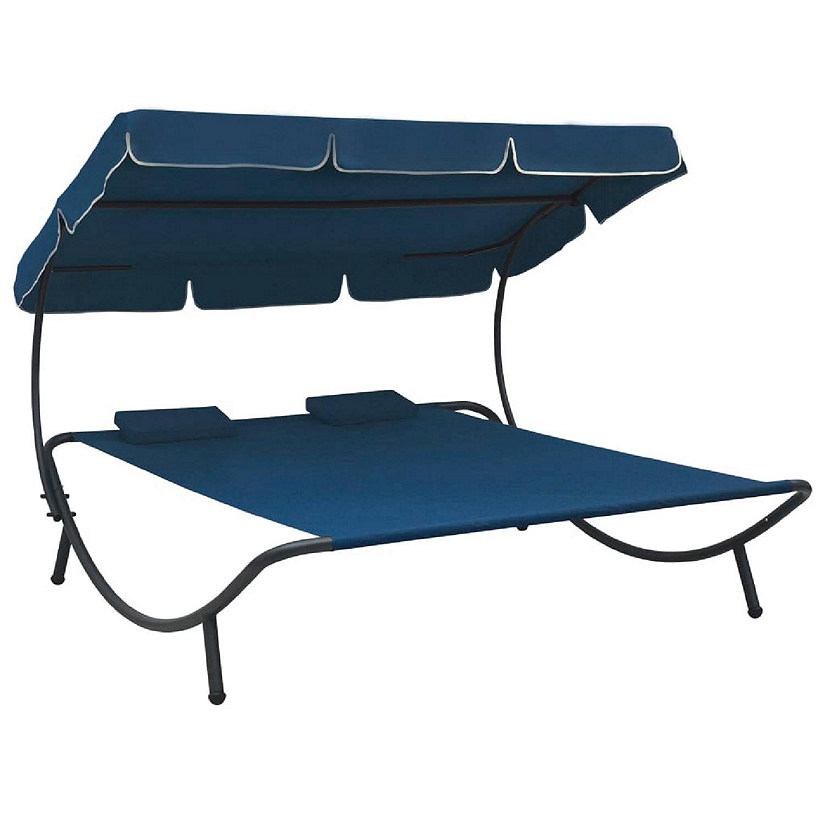 vidaXL Patio Lounge Bed with Canopy and Pillows Blue Image