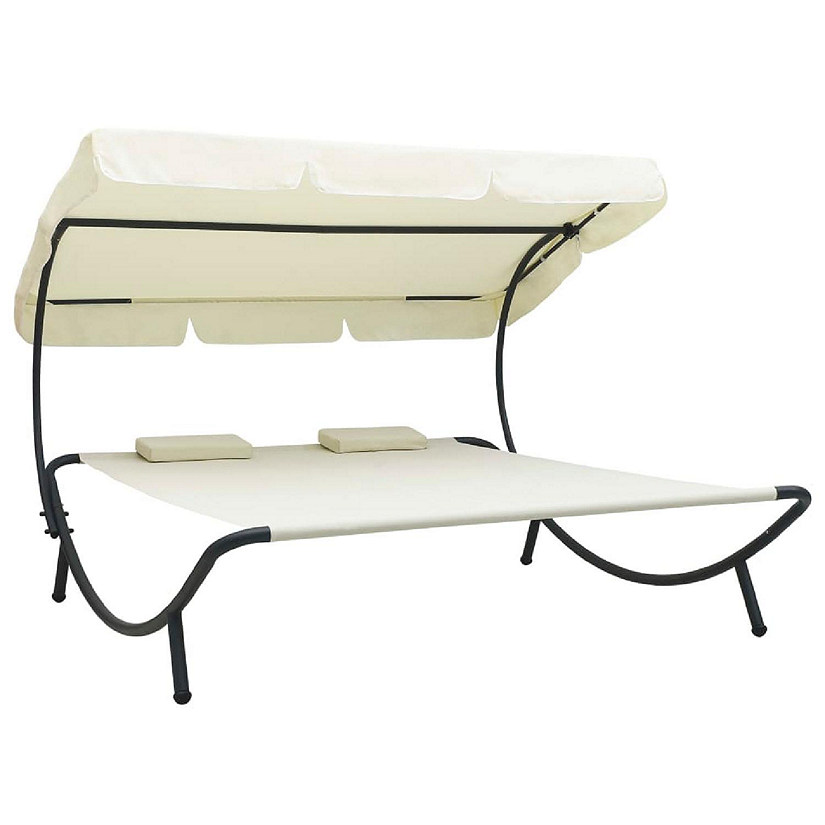 vidaXL Patio Lounge Bed with Canopy and Pillows Cream White Image