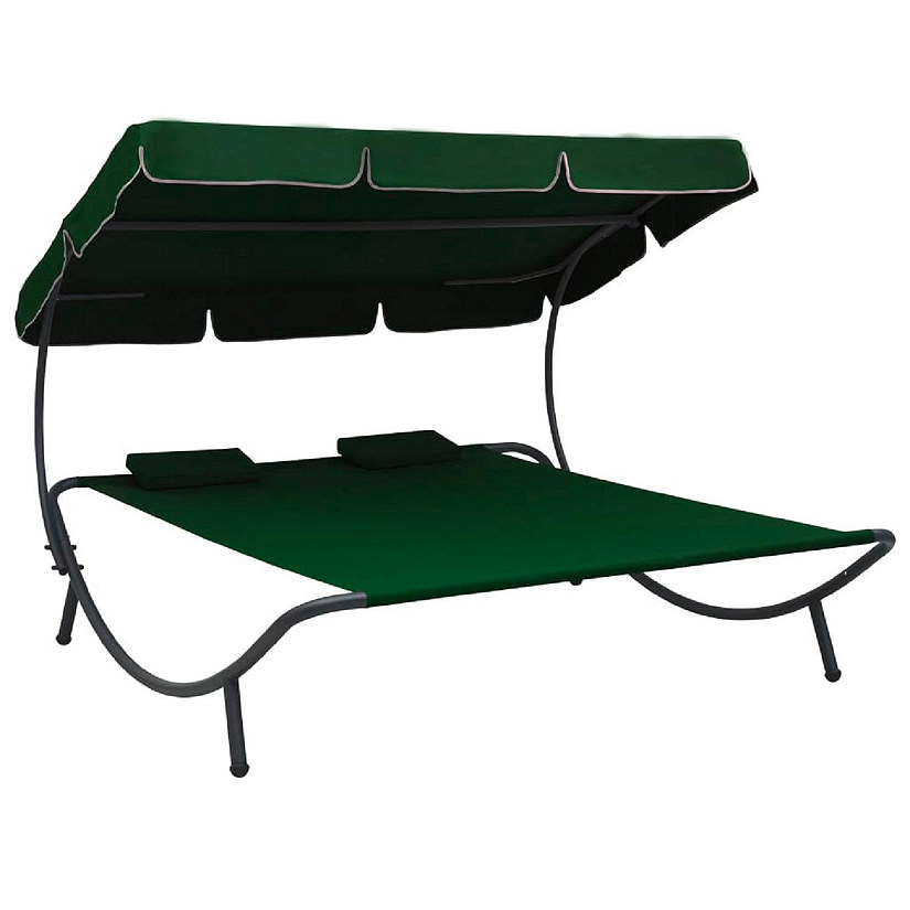 vidaXL Patio Lounge Bed with Canopy and Pillows Green Image