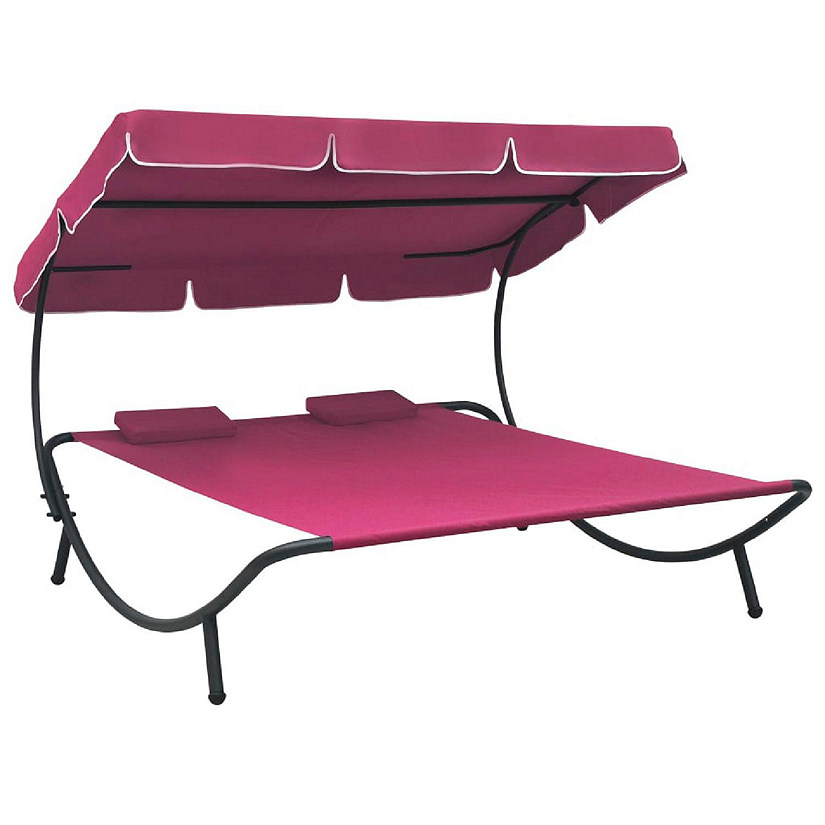 vidaXL Patio Lounge Bed with Canopy and Pillows Pink Image