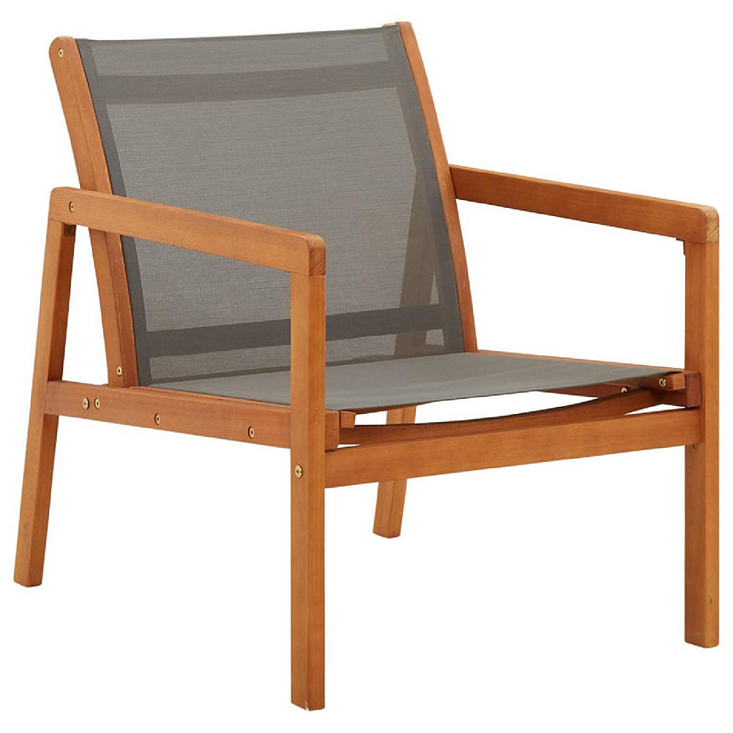 vidaXL Patio Lounge Chair Gray Solid Wood Eucalyptus and Textilene Image