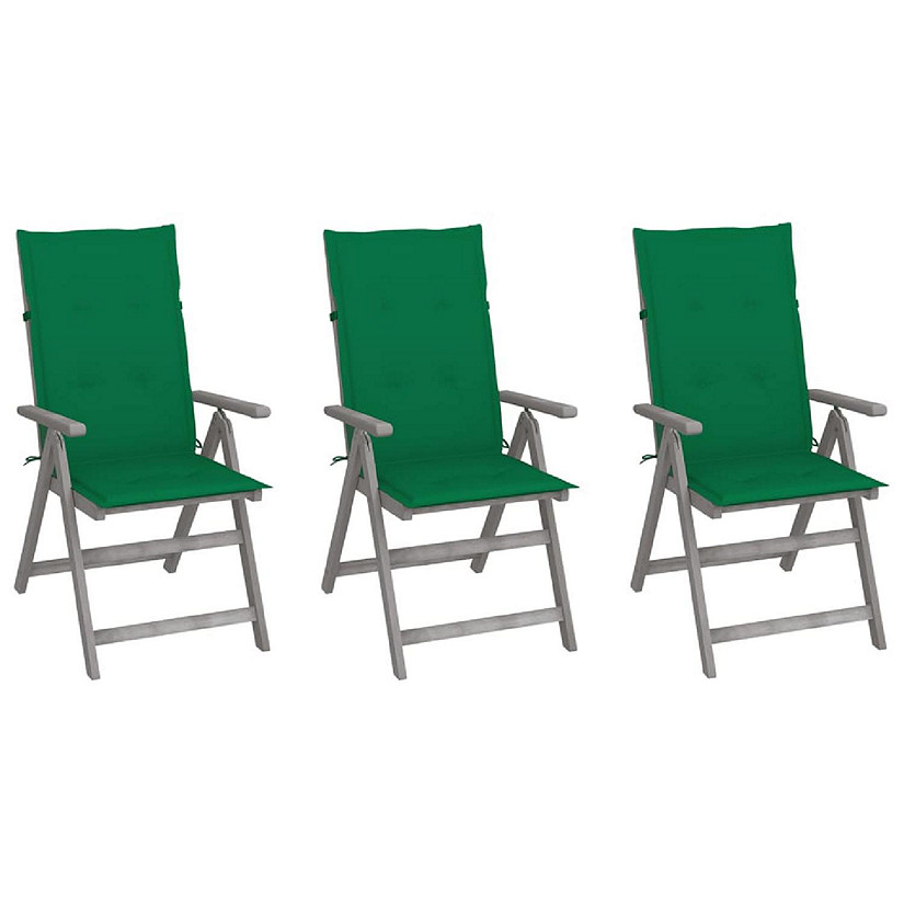 vidaXL Patio Reclining Chairs 3 pcs with Cushions Solid Acacia Wood Image