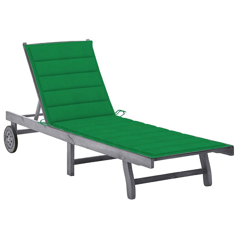 vidaXL Patio Sun Lounger with Cushion Gray Solid Acacia Wood Image