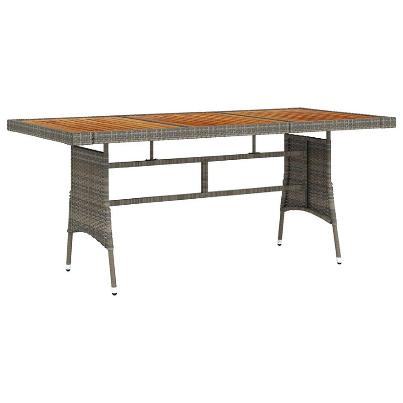 vidaXL Patio Table Gray 63"x27.6"x28.3" Poly Rattan & Solid Acacia Wood Image