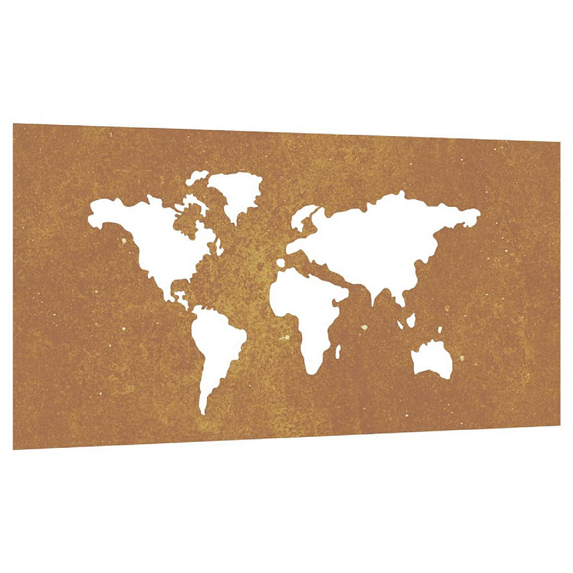 vidaXL Patio Wall Decoration 41.3"x21.7" Corten Steel World Map Design Image