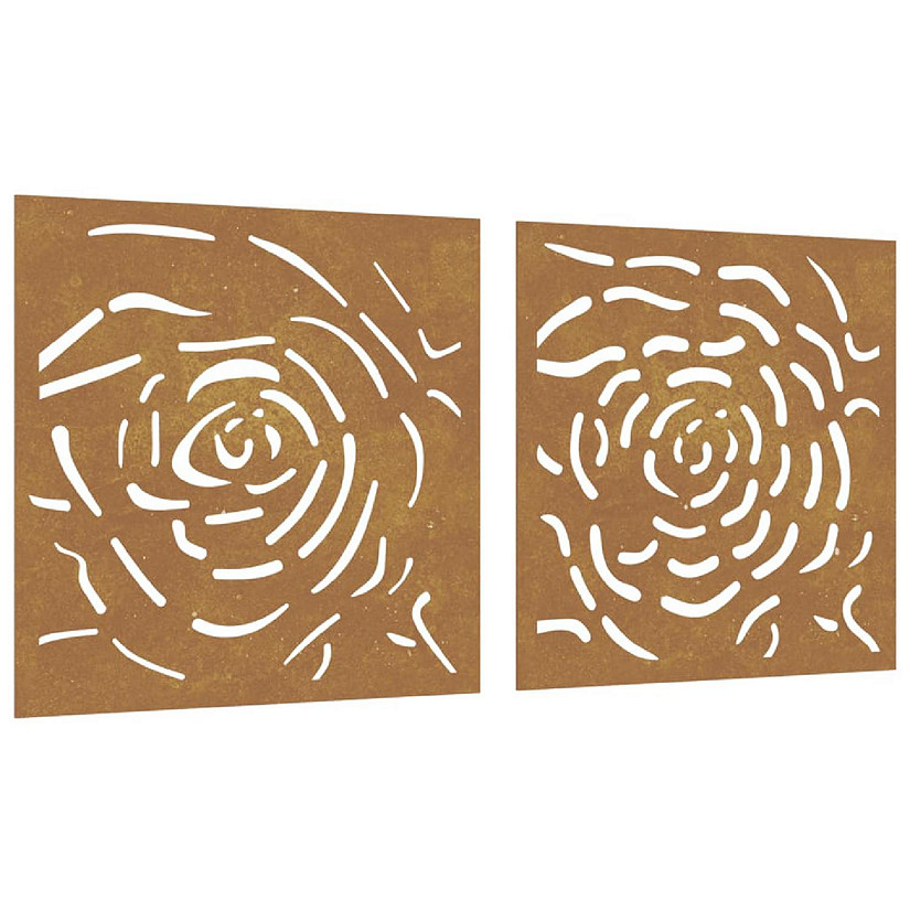 vidaXL Patio Wall Decorations 2 pcs 21.7"x21.7" Corten Steel Rose Design Image