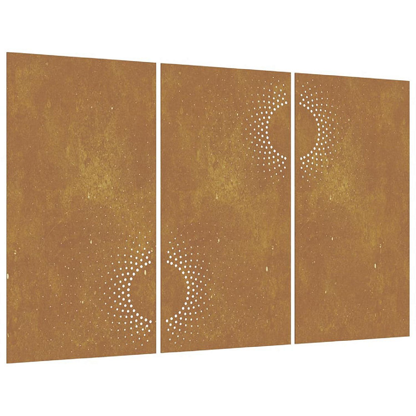 vidaXL Patio Wall Decorations 3 pcs 41.3"x21.7" Corten Steel Sun Design Image