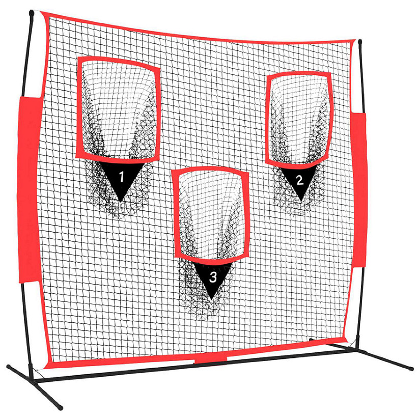 vidaXL Portable Baseball Net Black and Red 72"x41.3"x72" Polyester Image