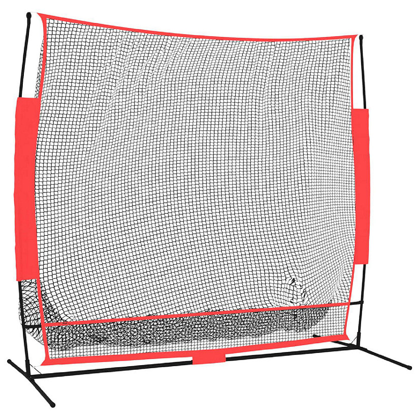 vidaXL Portable Baseball Net Black and Red 84.6"x42.1"x85" Polyester Image